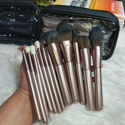 Premium Ultra-Soft Rose Gold Complete Face & Eye Makeup Brush Kit