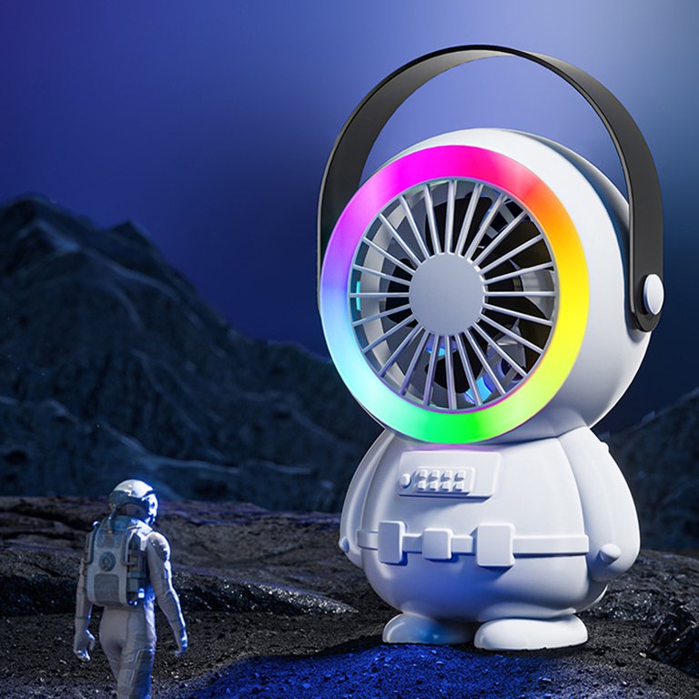 Mini Astronaut High Power USB Rechargeable Desktop Fan Big Size With Rainbow LED Light