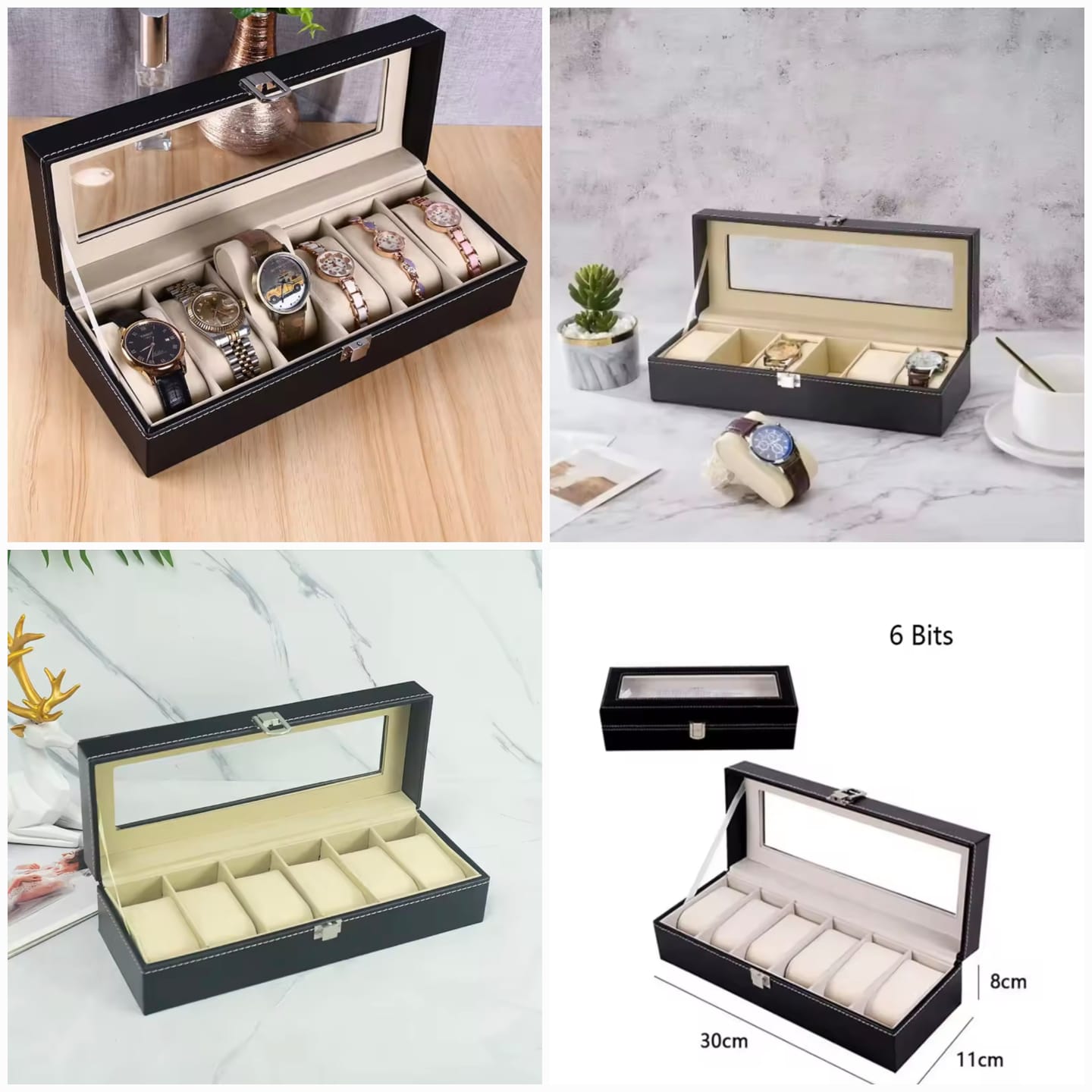 6 Slot PU Leather Watch Organizer Leather Watch Box With Lock System