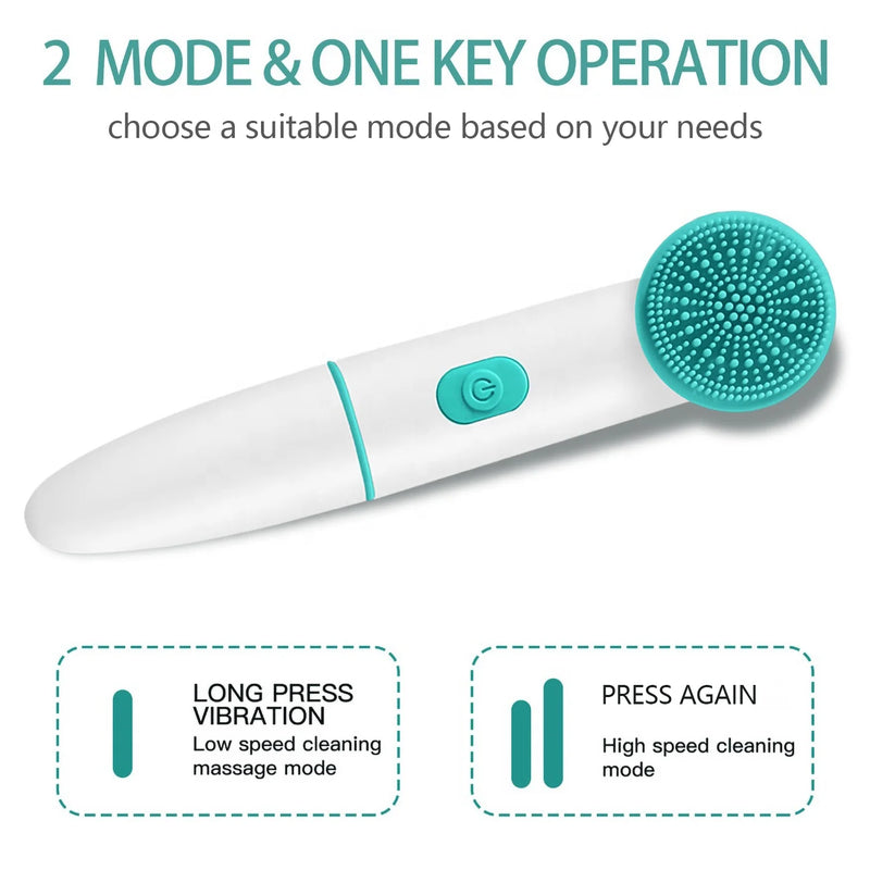 Portable Electric 2in1 Sonic Facial Cleansing Brush Silicone Face Scrubber