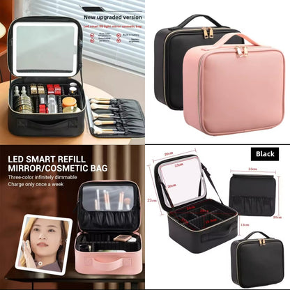 Professional Portable LED Makeup Cosmetics Travel Makeup Artist Storage Bag With Multiple Compartment And Mirror