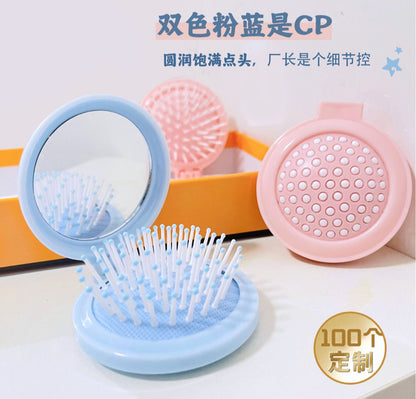 Cute Folding Hair Brush With Mirror