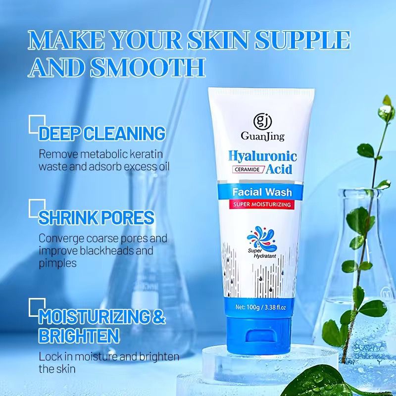 GUANJING Deep Cleansing Hyaluronic Acid Face Cleanser Natural Hydrating Moisturizing Face Wash For Dry Skin