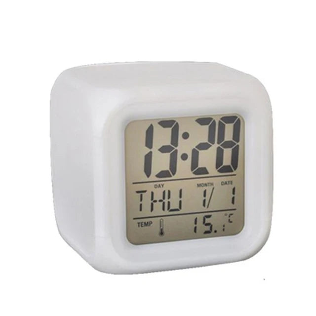 Digital Alarm Clock Light Up Cube Alarm Clock 7 Colors Change