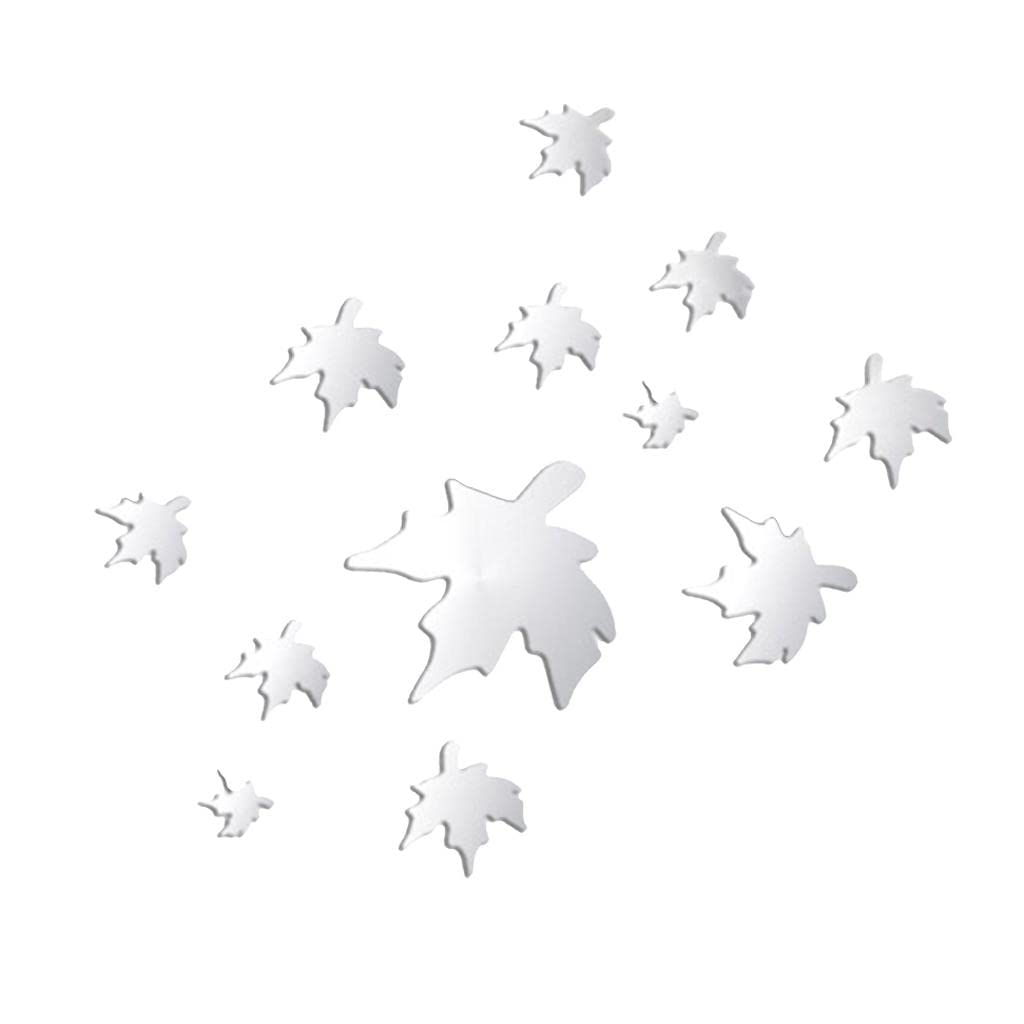 3D Maple Leaf Shape Mirror Acrylic Wall Sticker Golden Color