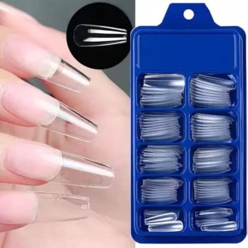 Wanter Natural Transparent Artificial Acrylic Nails Kit Fake False Nails 100Pcs + Nail Glue