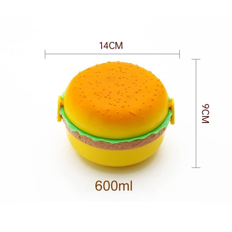 Burger Shape Double Layer Plastic Lunch Box with Spoons