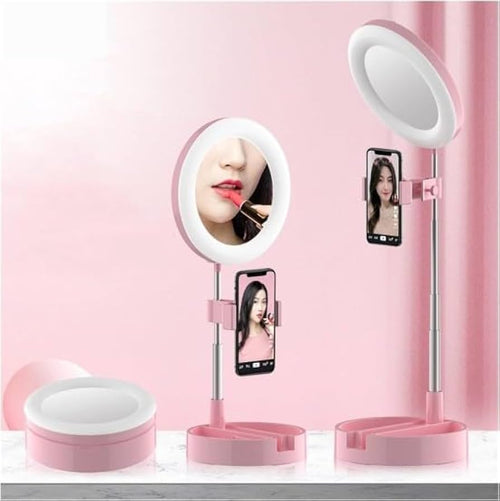 Multipurpose Foldable Universal LED Ring Light With Mirror And Mobile Holder