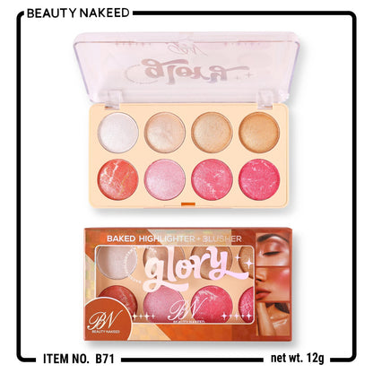 Beauty Nakeed BN 8in1 Highlighter Palette + Blusher