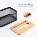 Iron Material Tissue Box  With Wooden Lid Cover And Mobile Holder Stand