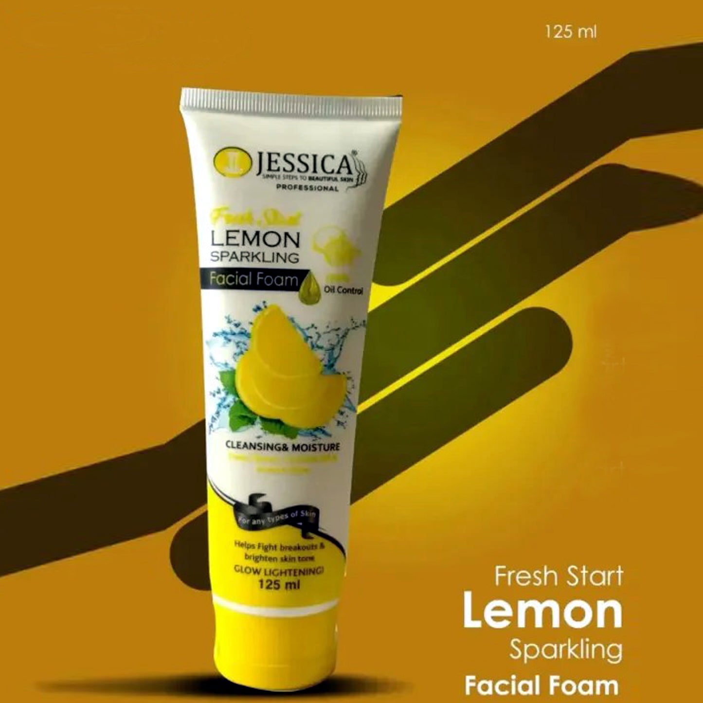 Jessica Lemon Sparkling Facial Foam 125ml Oil Control Deep Cleansing Glow Boosting Face Wash