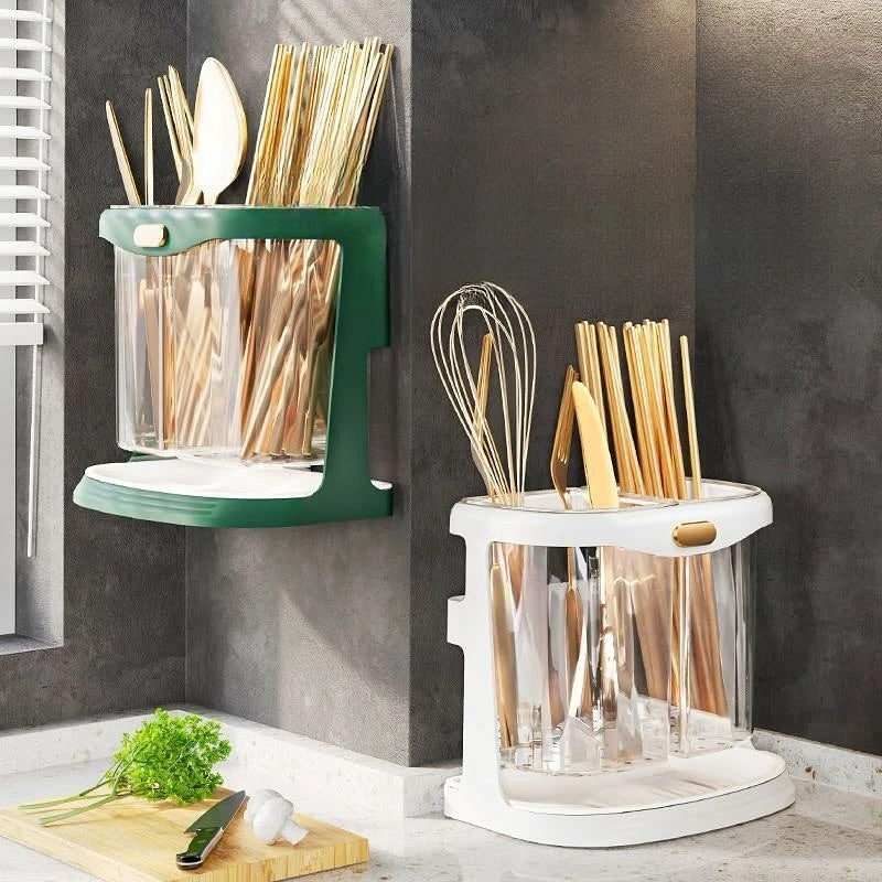 Multipurpose Wall Mounted Or Desktop Standing Kitchen Cutlery Holder Organizer With Drain Hole Visible Compartments