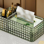 Luxury Diamond Pattern Acrylic Transparent Tissue Box With Stationary Remote Control Holder