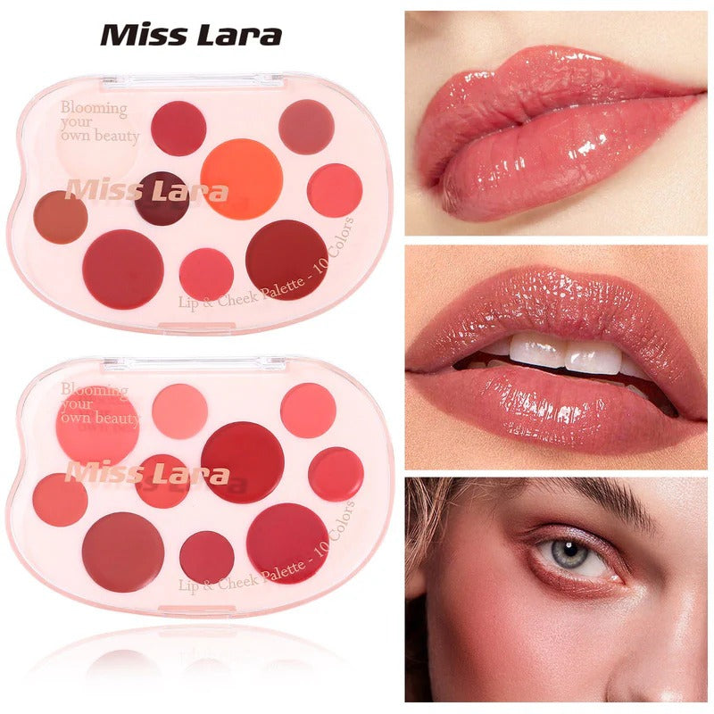Miss Lara Aesthetic Lip & Cheek Cream 10 Colors Palette