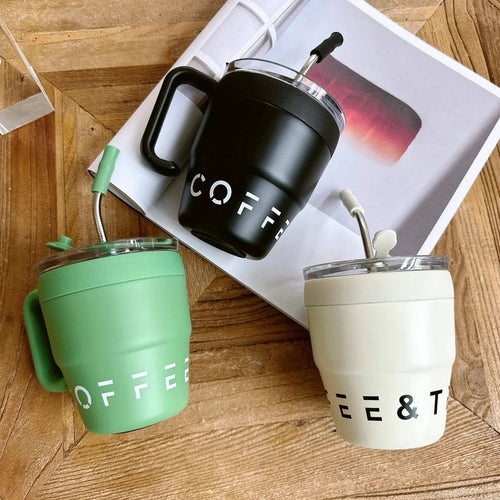 Portable Korean Coffee Cup With Lid Straw 480ml