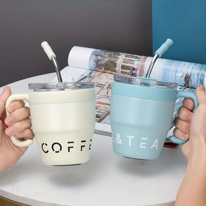 Portable Korean Coffee Cup With Lid Straw 480ml