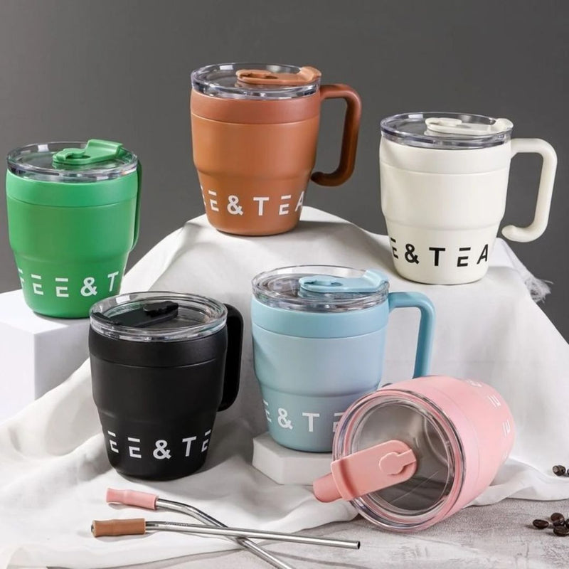 Portable Korean Coffee Cup With Lid Straw 480ml