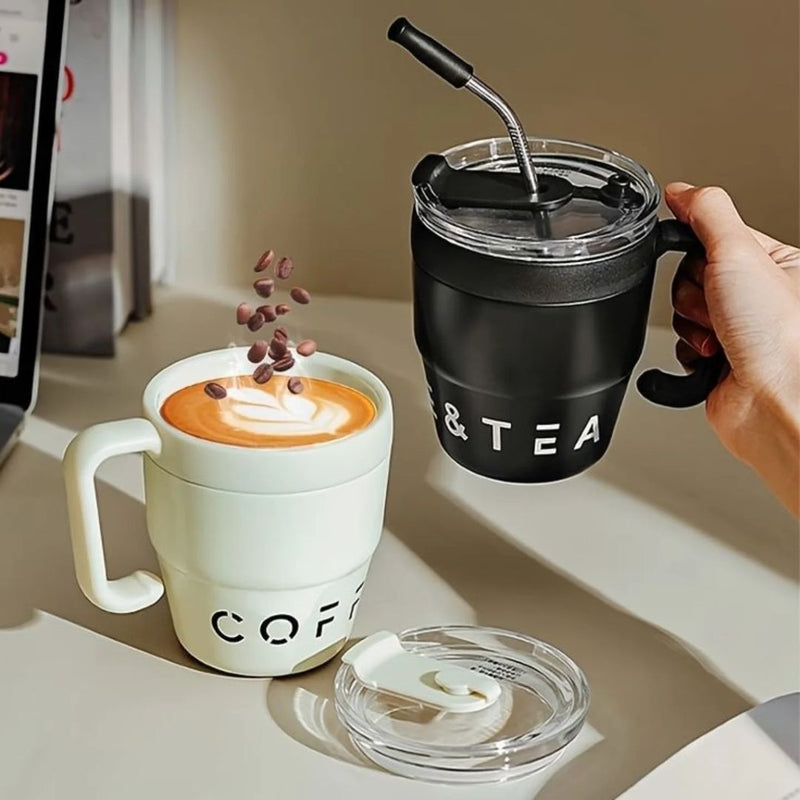 Portable Korean Coffee Cup With Lid Straw 480ml