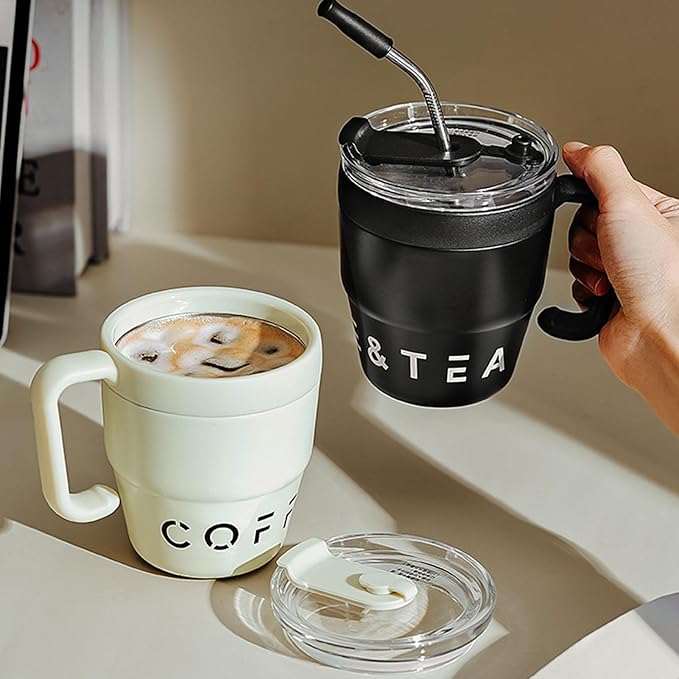 Portable Korean Coffee Cup With Lid Straw 480ml