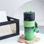 Stainless Steel Thermal Mug with Lid and Straw Leak-Proof Tumbler With Holding Strap 500ml