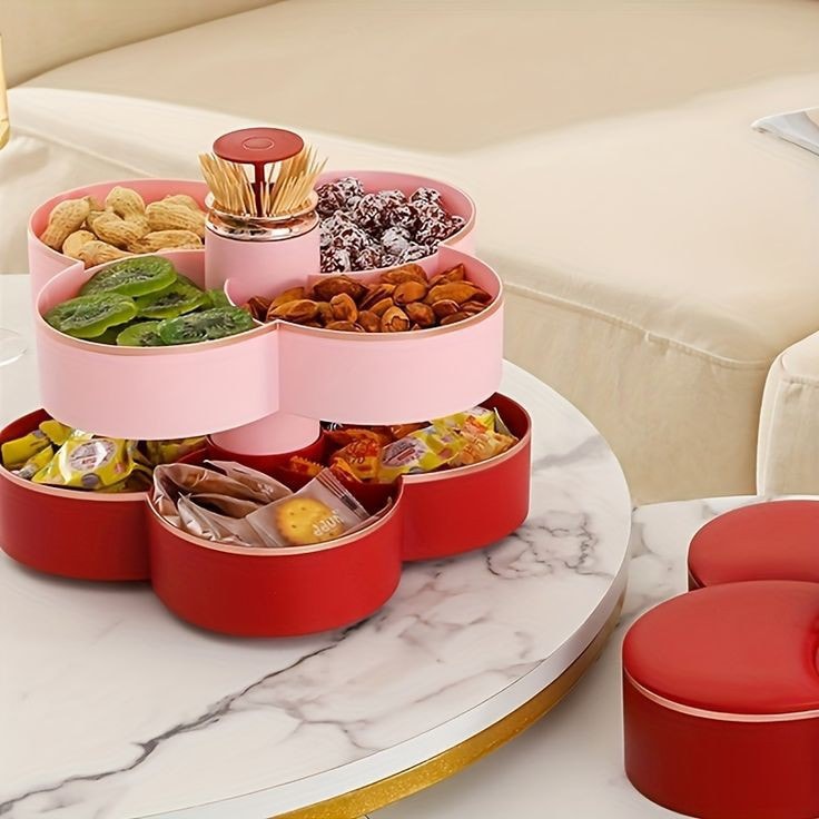 Multi Compartment Rotating 2 Layer Dry Fruit Nuts Candy Tray Container Box