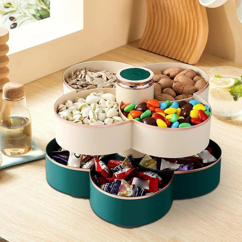 Multi Compartment Rotating 2 Layer Dry Fruit Nuts Candy Tray Container Box