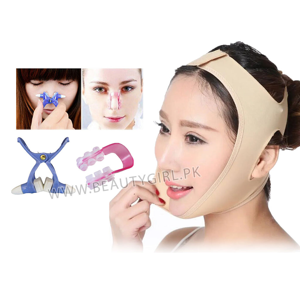 Face Lifting Slimming Belt Full Face Shapper & Nose Clipper Nose Shaping Beauty Kit Pack Of 2