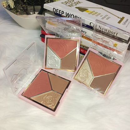 Hudamoji 3 in 1 Face Glow Palette Highlighter, Blush & Contour All in One