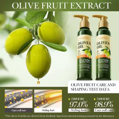 SADOER Olives Oil Gel Cream Strong Styling Shaping 2in1 Moisturize Hair With Shine Deeply Repair Nourishing 150ml