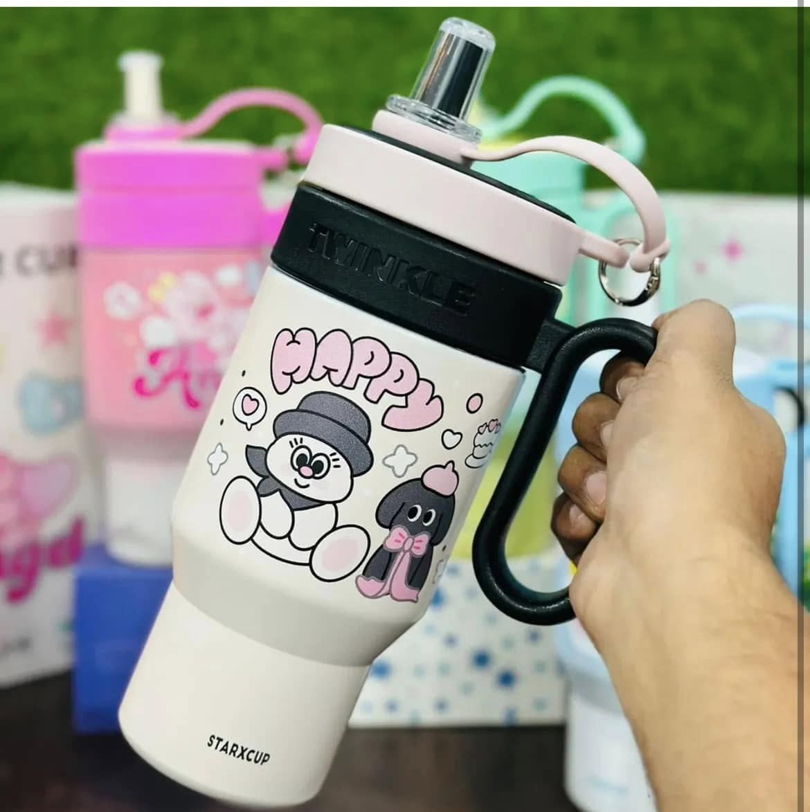Stainless Steel Twinkle Colorful Tumbler Water Bottle Insulated With Strainer And Straw For Kids 850ml