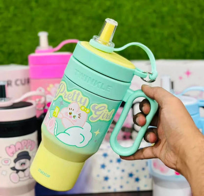 Stainless Steel Twinkle Colorful Tumbler Water Bottle Insulated With Strainer And Straw For Kids 850ml