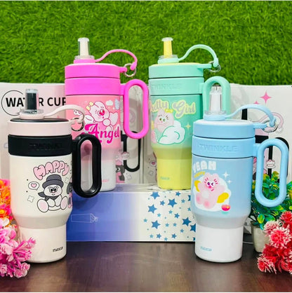 Stainless Steel Twinkle Colorful Tumbler Water Bottle Insulated With Strainer And Straw For Kids 850ml