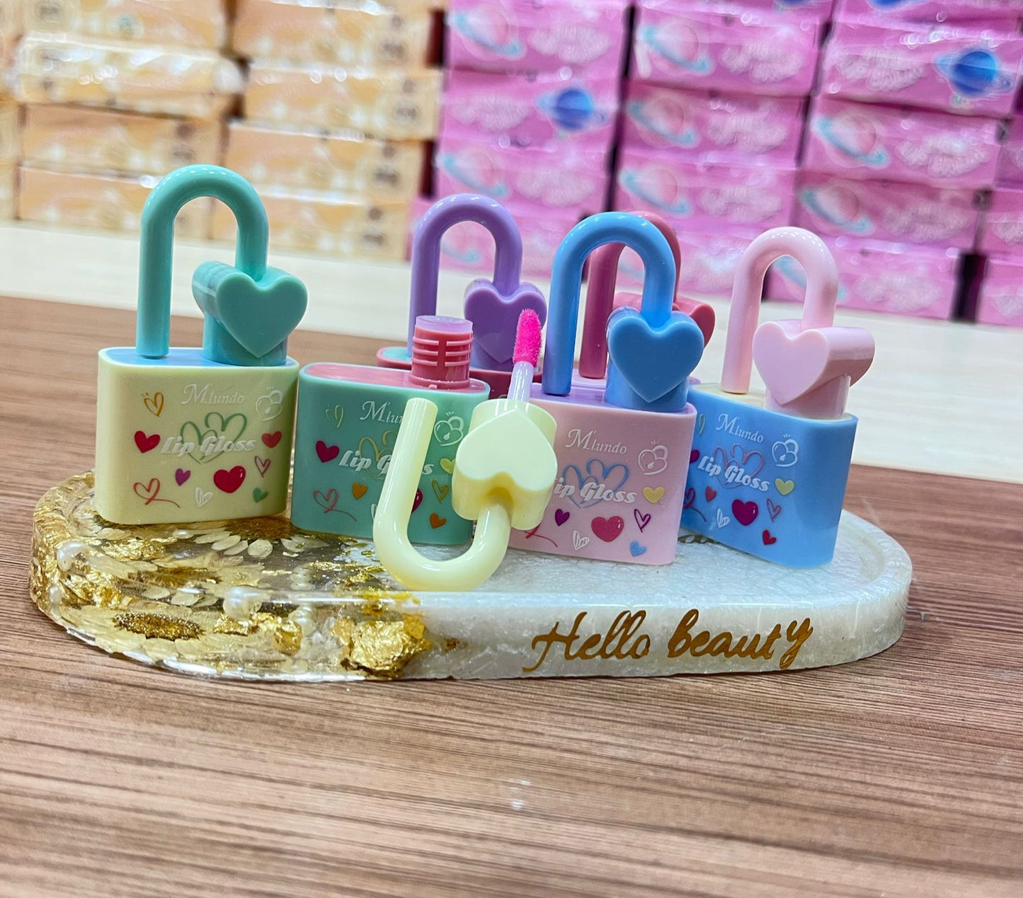 Miundo 6pcs Pink Magic Heart Lock Shape Lipgloss 6pcs Set