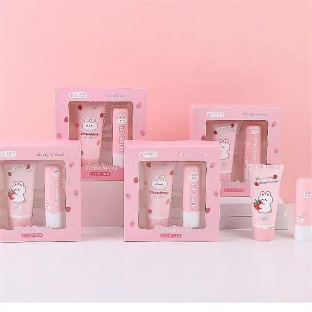 XIANG'z Cool Strawberry Bunny Moisturizing Set Moisturizing Lip Balm Hand Cream Set