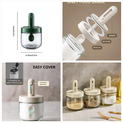 Glass Seasoning Bottle with Telescopic Spoon Leak Proof and Moisture-Proof Seasoning Jar 3pcs Set