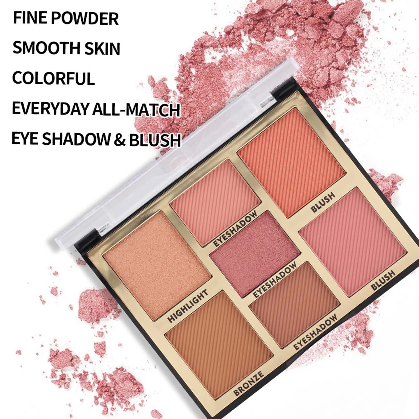 Miss Rose 7 Colors Blush Bright Shimmer Powder Professional Facial Highlight Palette