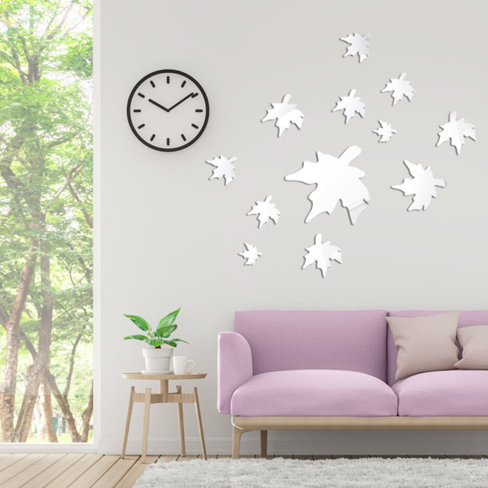 3D Maple Leaf Shape Mirror Acrylic Wall Sticker Golden Color