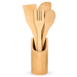 Bamboo Wooden Kitchen Cooking Spoon 4Pcs Utensils With Utensils Holder