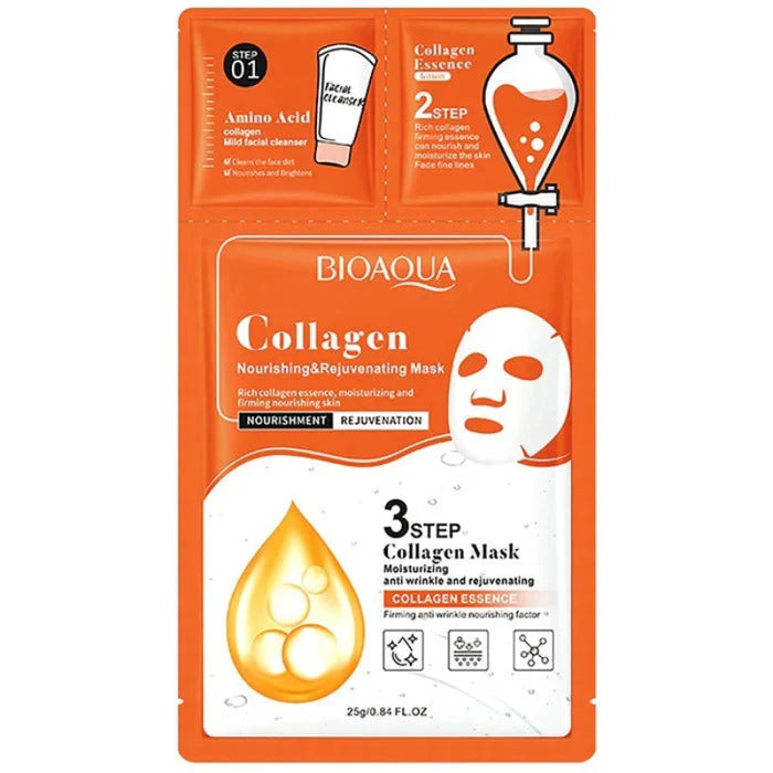 Bioaqua 3 Step Collagen &amp; Niacinamide Sheet Mask Pack - Set of 3