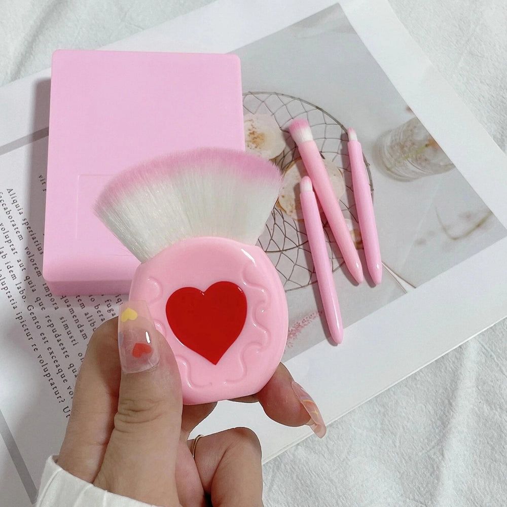 Cute Fancy 4 Pcs Mirror Plastic Box Brush Set