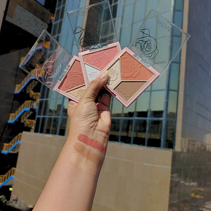 Hudamoji 3 in 1 Face Glow Palette Highlighter, Blush & Contour All in One