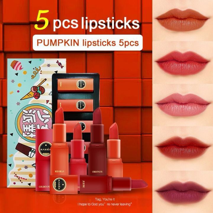 Kaxier 5Pcs Pumkin Lipstick Set