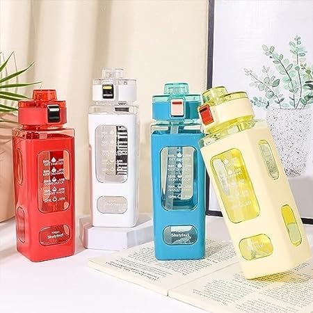 Portable Square Water Drinking Bottle With Lockable Lid And Measurement 900ml