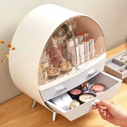 Multipurpose Dustproof Cosmetic Organizer Vanity Storage Case With 3 Drawers And Stand