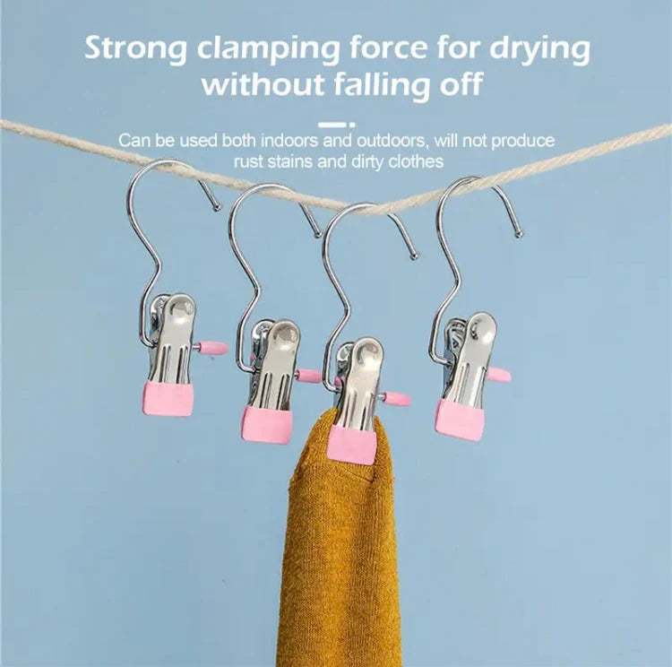 Multifunctional Stainless Steel Portable Cloth Hook Clip Organizer Hanging Clip Pair