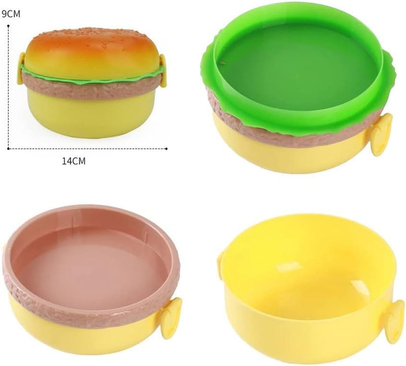 Burger Shape Double Layer Plastic Lunch Box with Spoons