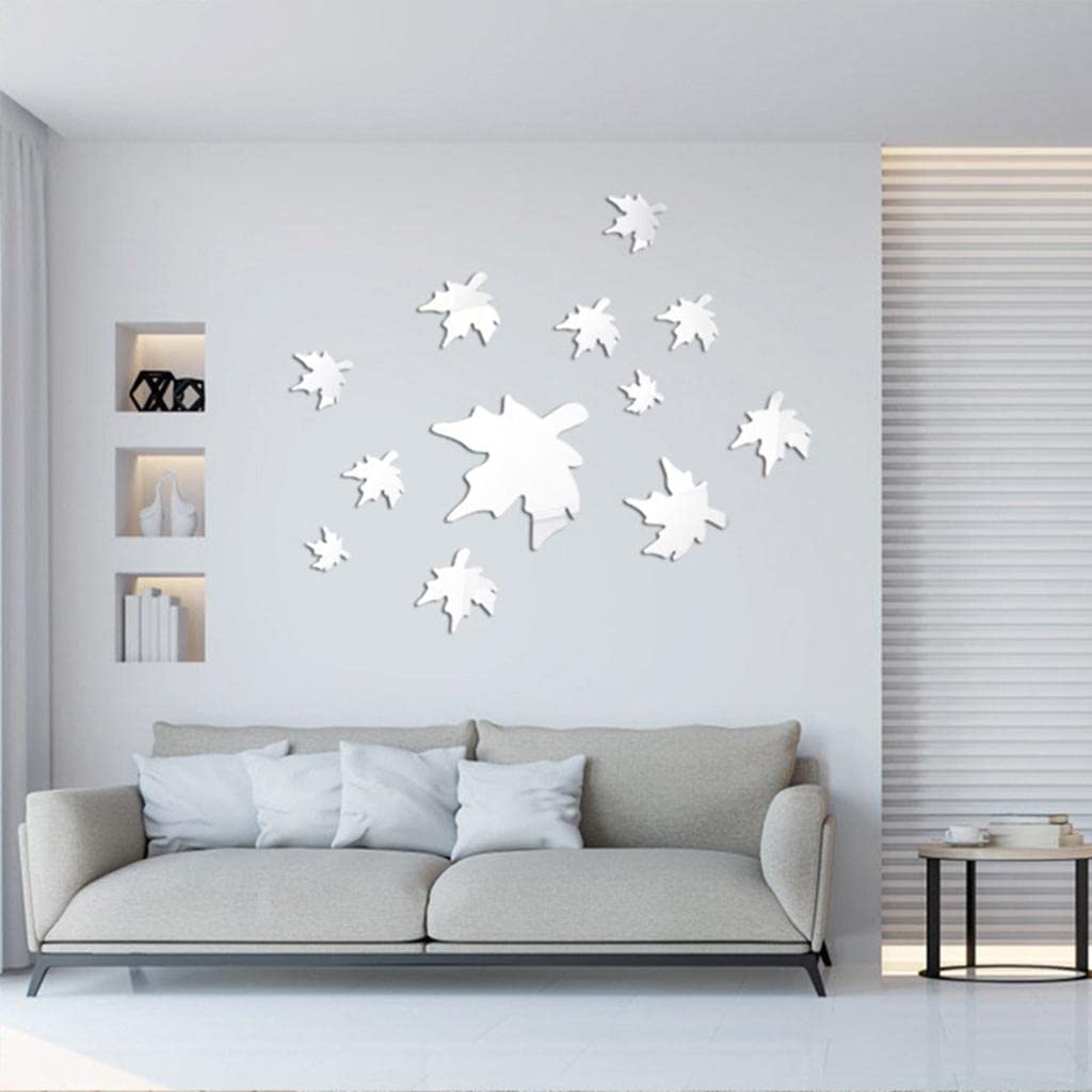 3D Maple Leaf Shape Mirror Acrylic Wall Sticker Golden Color