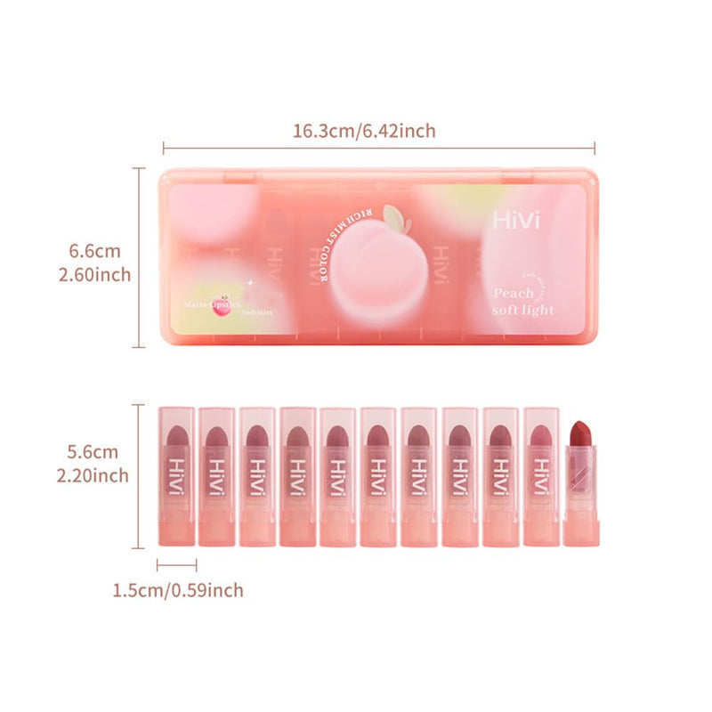 HiVi Peach Soft Light Matte Lipstick 10Pcs Set