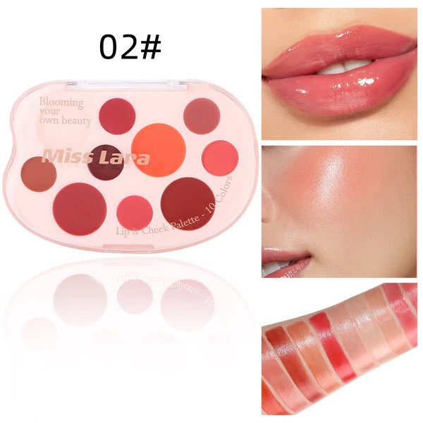 Miss Lara Aesthetic Lip & Cheek Cream 10 Colors Palette