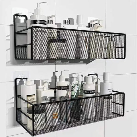 Wall Shelf With Hooks Meshed Wall Shelf